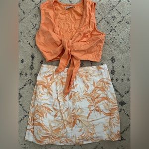Abercrombie & Fitch orange and white skirt & orange cropped linen blend top